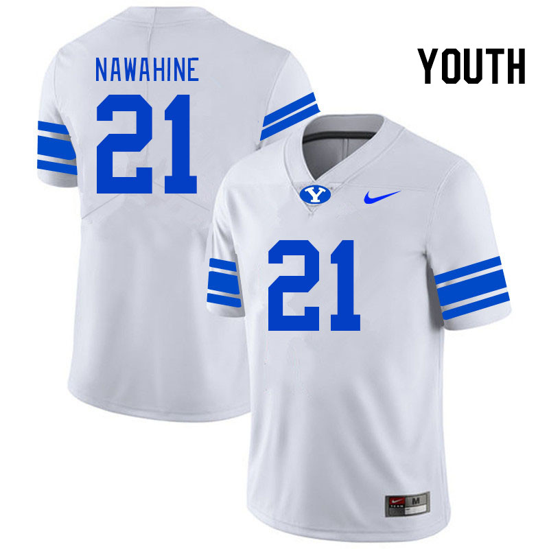 Youth #21 Enoch Nawahine BYU Cougars College Football Jerseys Stitched-White - Click Image to Close